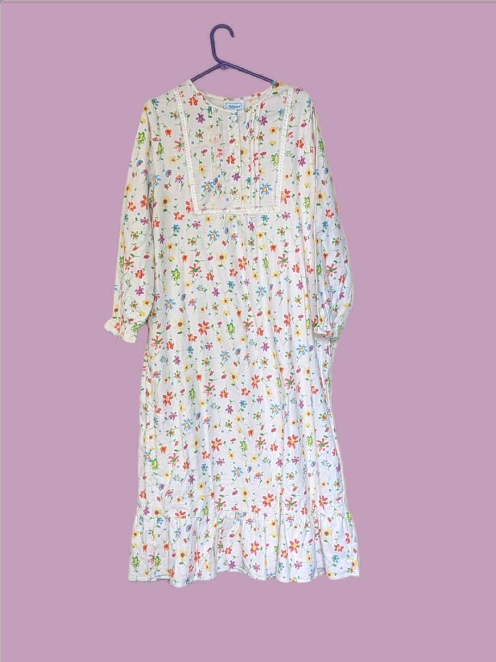 🤍 NWOT Vintage M Maxi Nightgown Floral Cotton Flannel Cabin core Cozy Comfy